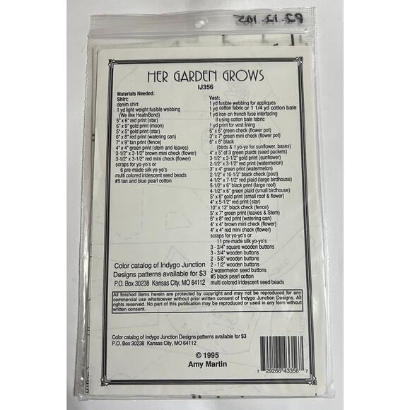 NEW Indygo Junction-Her Garden Grows Vest Shirt Pattern & Instructions S-X-Large - Picture 2 of 2